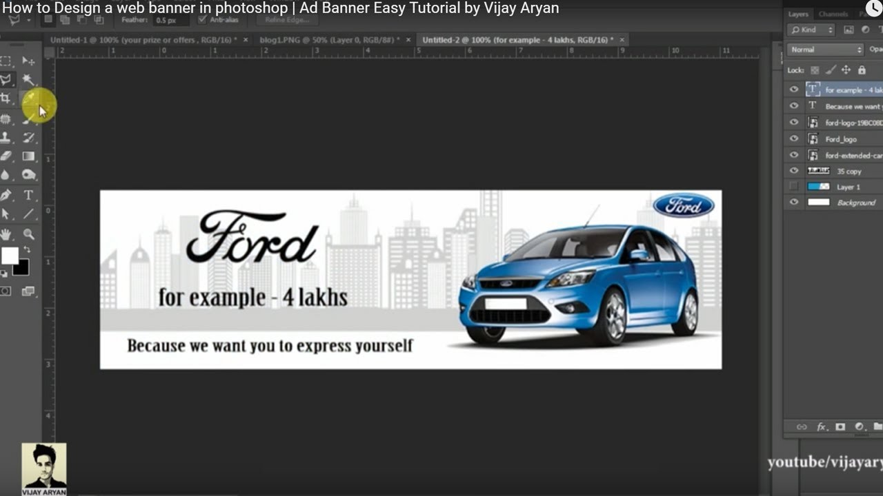 How To Design A Web Banner In Photoshop Very Easy Way Ad Banner Easy Tutorial Design Master Youtube