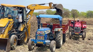 Mahindra Yuvo Tech 405DI Swaraj 744XT Tractor Trolley Loading Jcb 3dx Backhoe Mud Loading