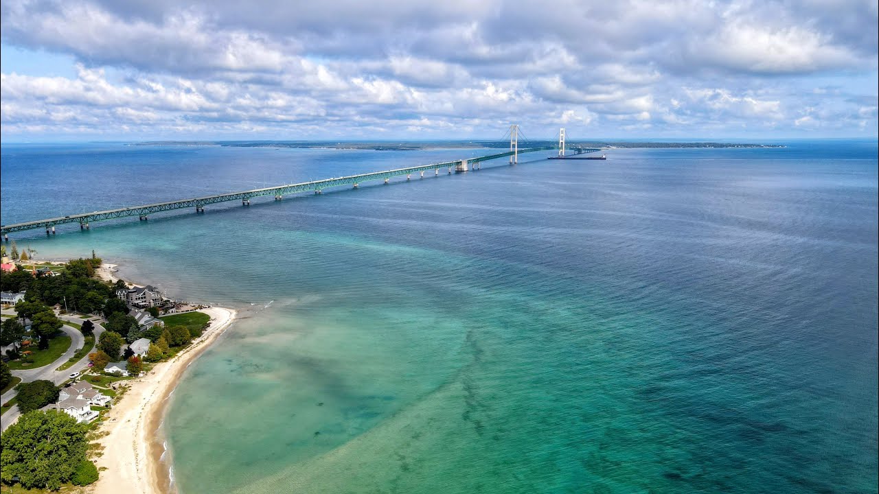4k drone footage of the Straits of Mackinac, September 2023 