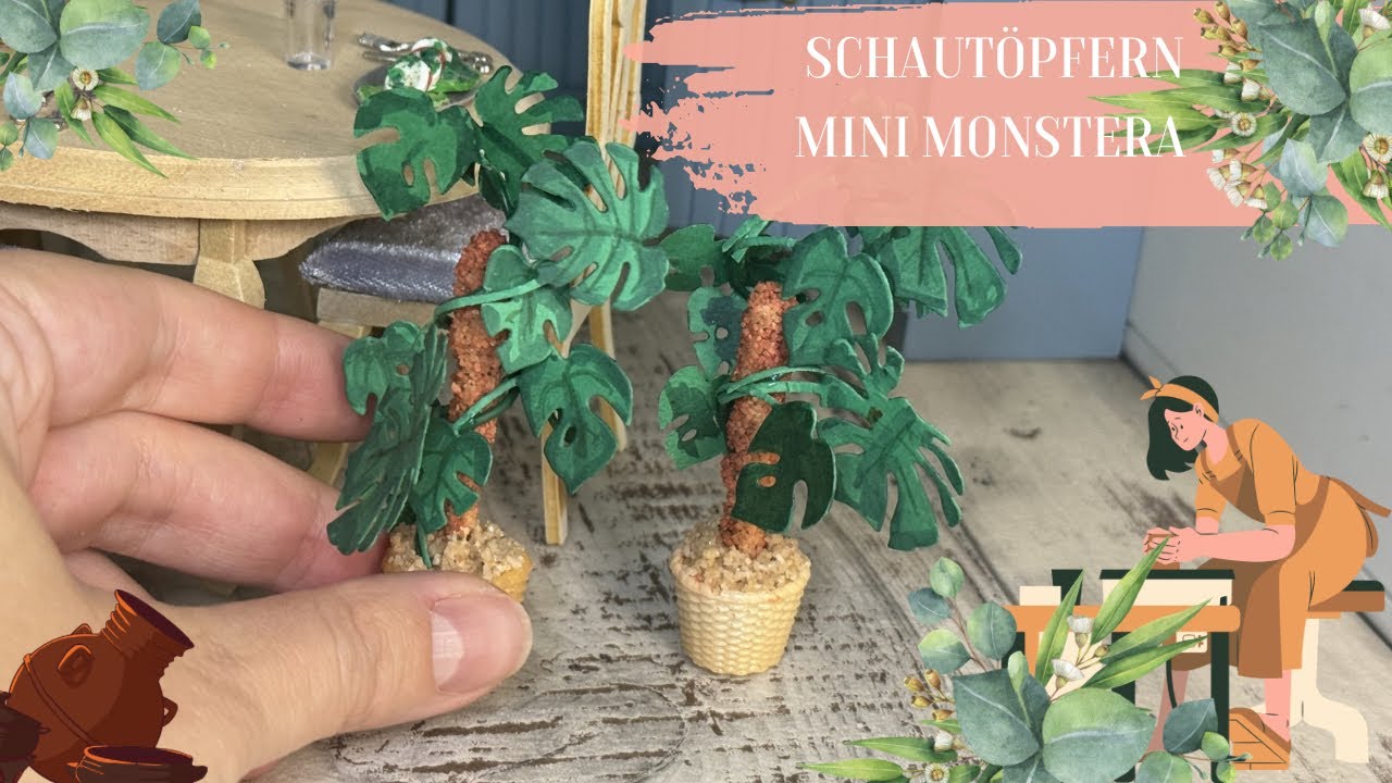Miniatur Monstera aus Papier, Fimo und Resin modellieren - #schautöpfern 