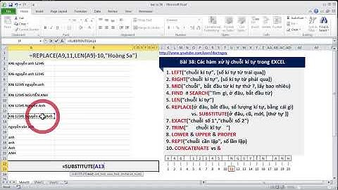 Học EXCEL cơ bản  38 Hàm xử lý chuối kí tự , thông tin 480p