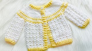 Easy crochet baby cardigan sweater pattern by crochet for baby Ellie Cardigan up to 12M