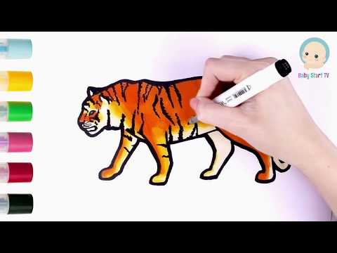 Учимся рисовать тигра. Для детей от 3 лет.  Урок рисования цветными маркерами