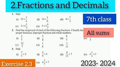 7th class maths chapter 2 exercise 2.3 new syllabus 2023|Fractions and Decimals-Exercise 2.3