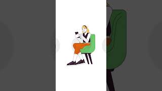 Blonde woman browsing smartphone while seated 2D character vertical animation