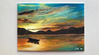 Super Easy Sunset Scene for Beginners/ Acrylic Painting Tutorial by Cheryl Navarro