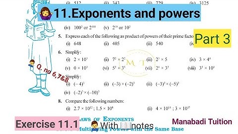 7th class maths|Chapter 11|Exponents and Powers|💁‍♀️Exercise 11.1 |Q no 7,8&9| part 3|with notes|