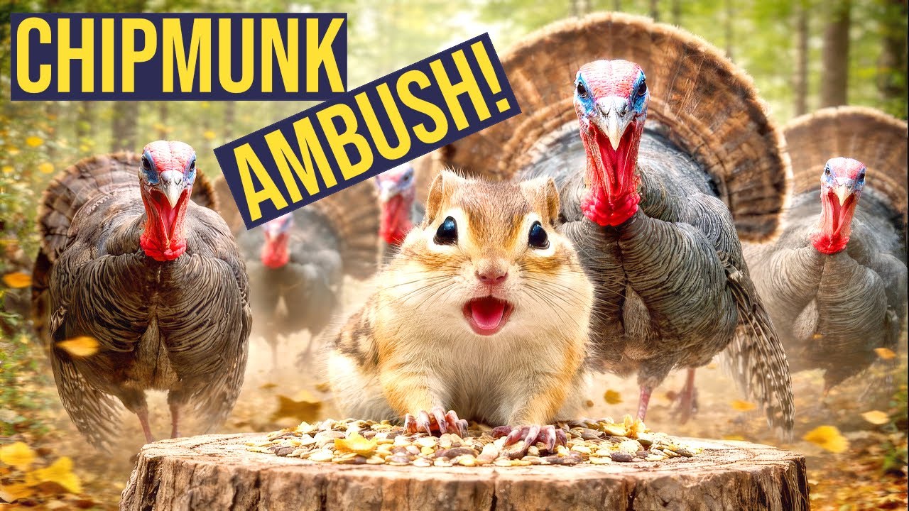 Chipmunk Escapes a Wild Turkey Invasion 🐿️🦃