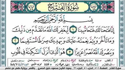 سورة الفتح مكتوبة محمود خليل الحصري Surah Al Fath