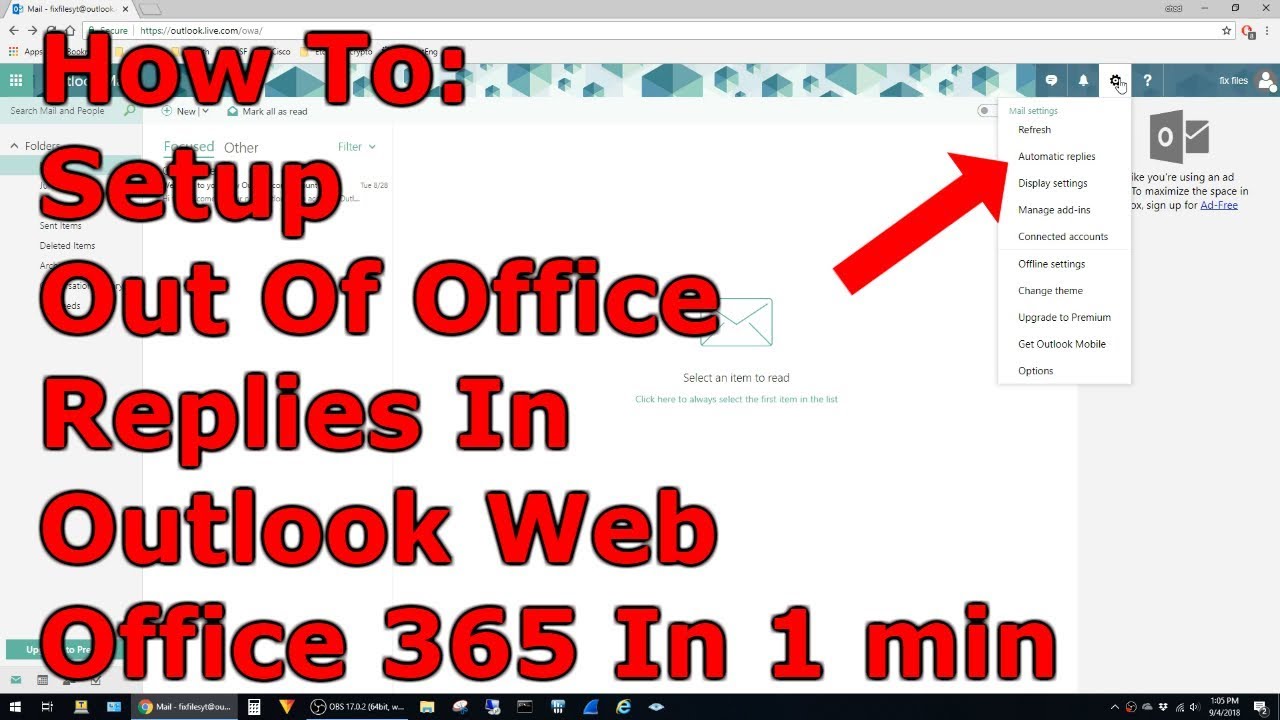 How To Setup Out Of Office Auto Reply In Office 365 Web Youtube