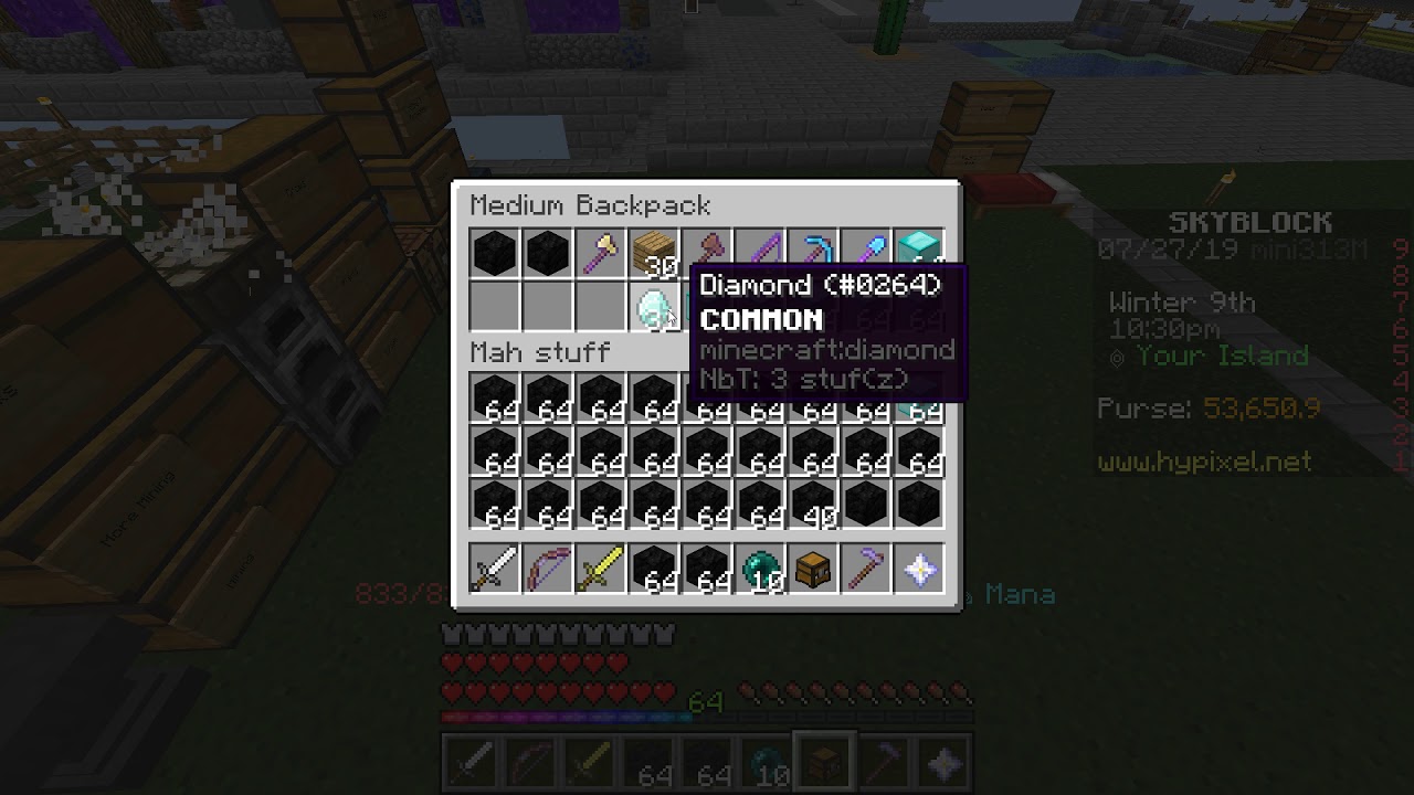 [MC] Skyblock backpack item drop deletes YouTube