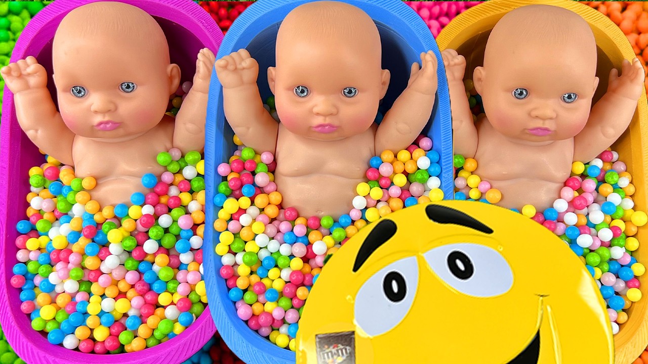 12 Minutes Satisfying with Full of 3 Rainbow BathTubs Candy with M&M's & Magic Slime Cutting Video 1