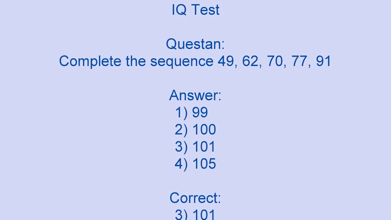 simple math iq test with answers