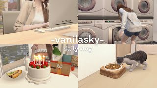 [ Sims 4 Vlog ]﹢˖🎂🧸♡ ˖* adopted cat, do laundry, celebrating birthday ect.