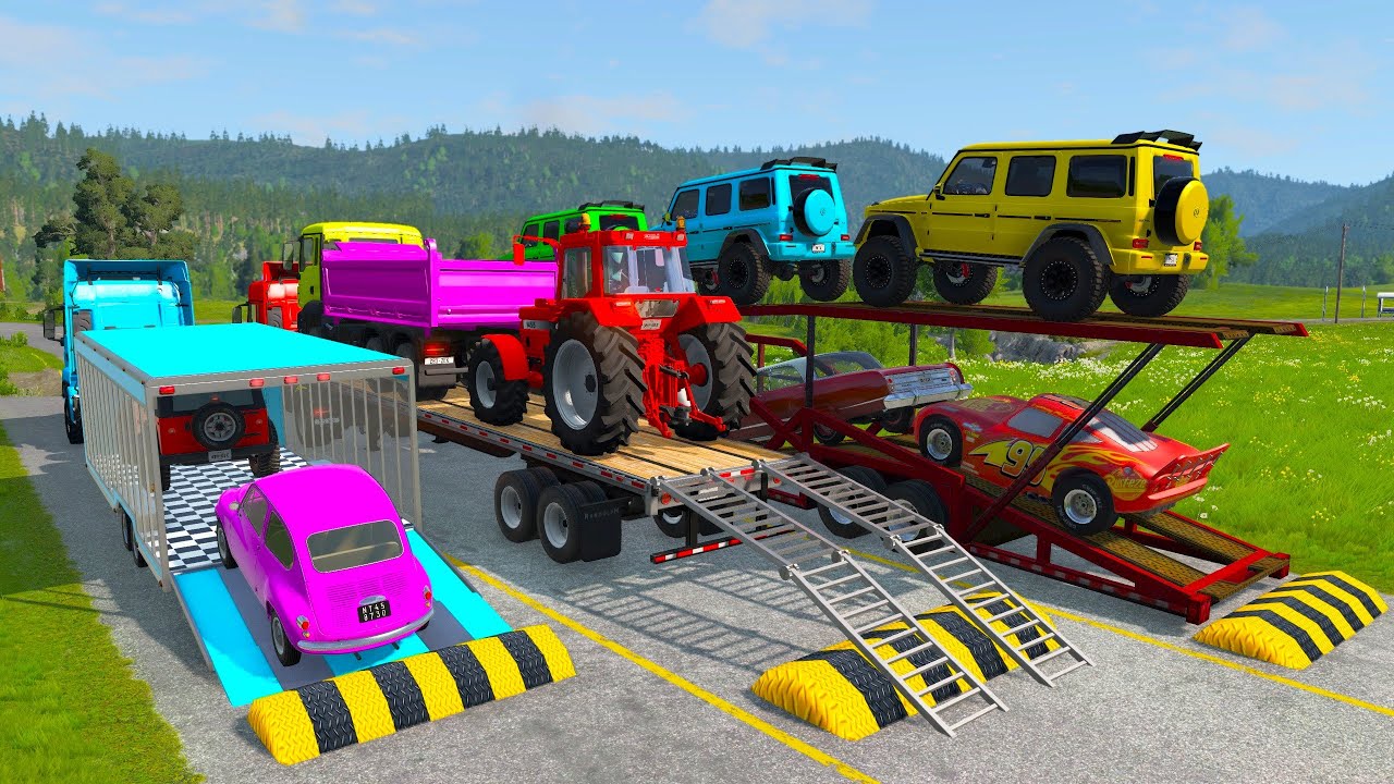 Грузовик с платформой Маккуин | Перевозка на грузовике — Выбоина против машины №17 — BeamNG.Drive