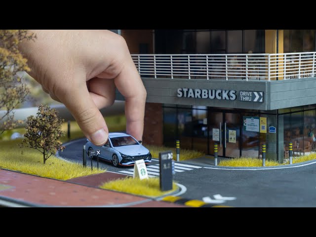★限定品★◉1/64サイズジオラマ【STARBUCKS　COFFEECAFE】 1/64 Custom Made Starbucks Cafe Premium Diorama with Lights