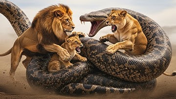 Lion Parents Battle Giant Python to Save Their Cub | Heroic Animal Rescue