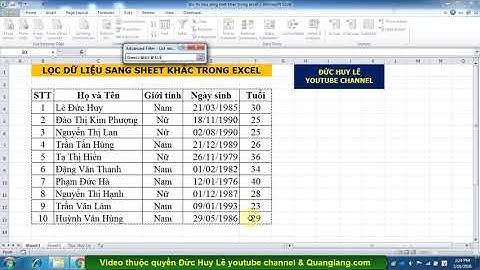 Cách lọc dữ liệu sang sheet khác trong Excel