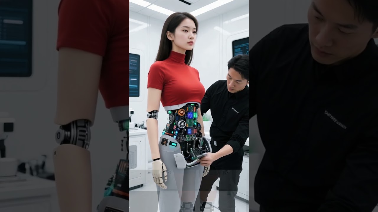 Электронная замена структуры желудка гуманоидного робота-женщины 