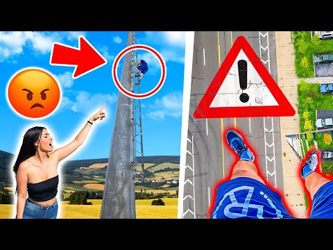 MI NOVIA SE ENFADA MUCHO por ESCALAR una ANTENA de 30 METROS😢| Parkour Vlog