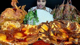 Eating Show Egg Curry Rice Chicken Curry Bengan Curry Eating Video Sunny Side Up Egg Omlette Curry