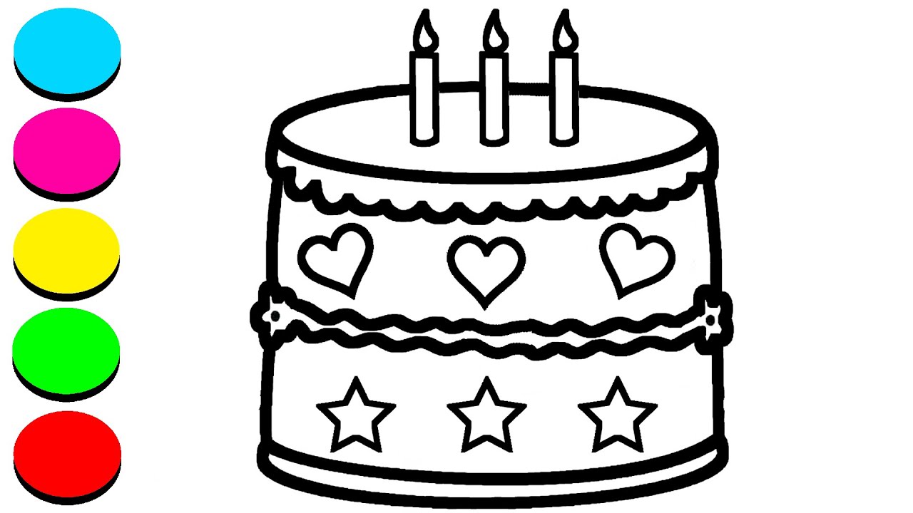 Belajar Menggambar Birthday Cake Warna Warni Mewarnai