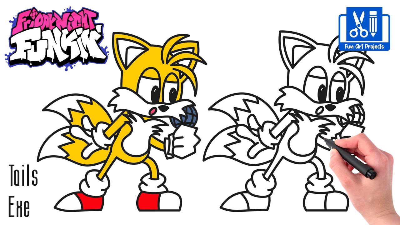 HOW TO DRAW TAILS EXE 2.0  Friday Night Funkin (FNF) - (Draw & Color) 