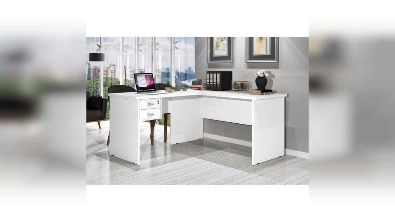 Review: Mesa de Canto L Escrivaninha Office 2 Gavetas e Chave Taurus:branco Branco