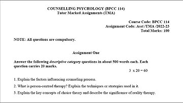 BPCC 114 IGNOU SOLVED ASSIGNMENT 2022-2023 | ENGLISH | COUNSELLING PSYCHOLOGY JULY 2022 JANUARY 2023