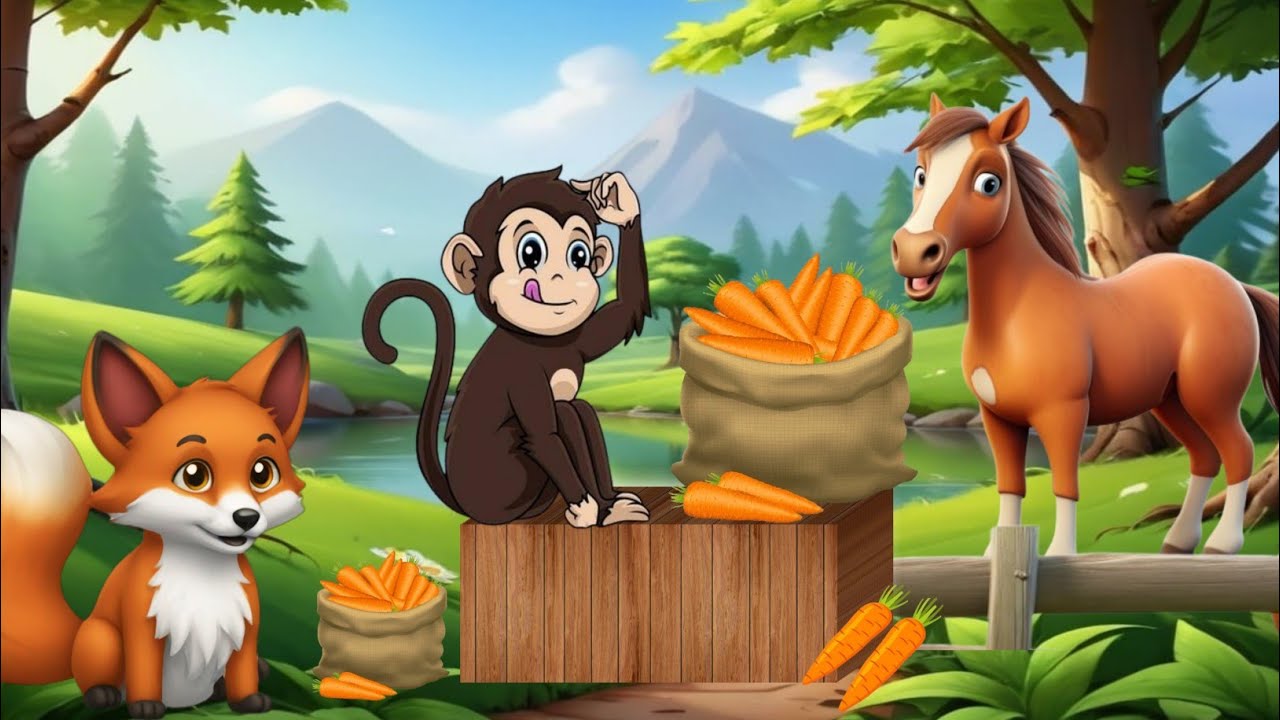 Clever Horse the Monkey and the fox story | English story | ‎
