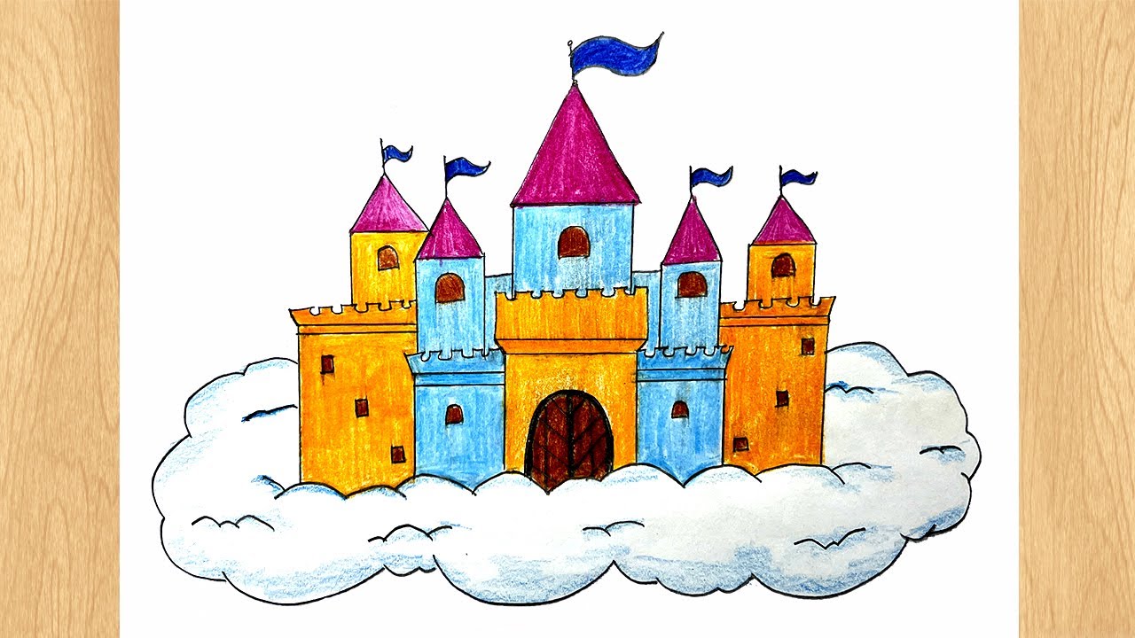 Castle on the sky Drawing I Cloud Castle Drawing Tutorial I Castle with ...