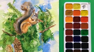 Белка рисунок акварелью/Как нарисовать белочку/ Watercolor Painting of a Squirrel