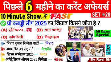 Last 6 Months Current Affairs 2025 | Set 28 | Top 50 | January to Nov 2025 Important Current Affairs