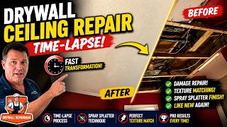 Drywall Ceiling Repair Time-Lapse | Texture Matching & Spray Splatter Finish