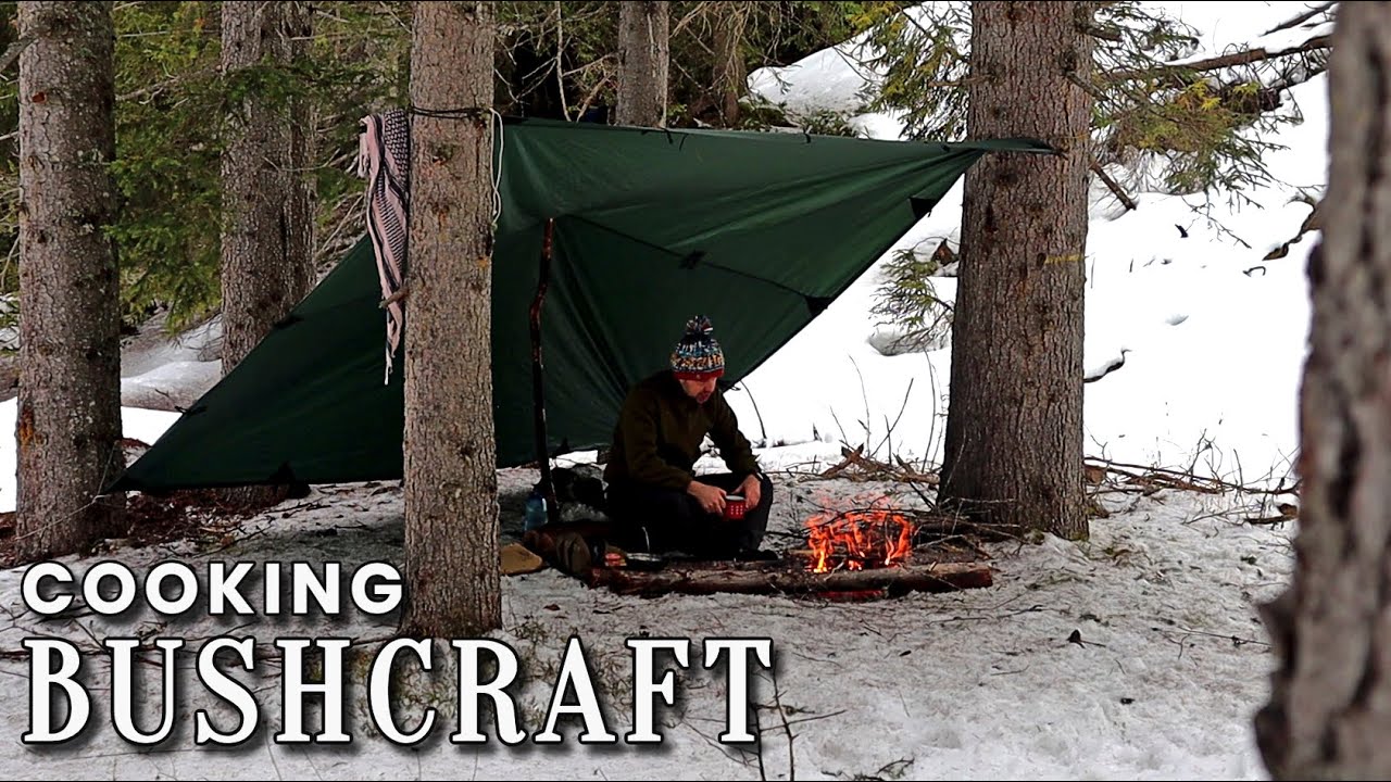Solo BUSHCRAFT Trip sotto PIOGGIA e NEVE, Tarp, Fuoco Trapper e Pinta | Cucina Outdoor | ASMR