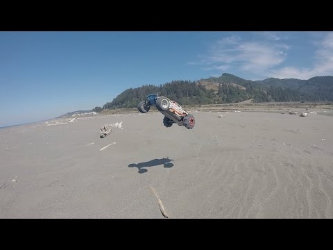 Traxxas Rustler VXL Beach Jumping, Crashing, Slow Motion Bashing