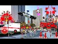 踏切アニメ ヘンテコな形と音のふみきりと救急車・消防車・パトカー Railroad Crossing and train railway level crossover