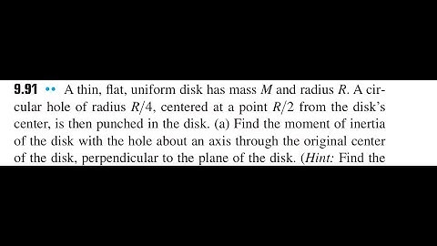 A thin, flat, uniform disk has mass and radius A circular hole of radius centered at a point from t