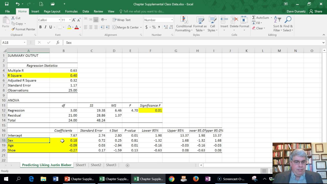 regression hypothesis test in excel