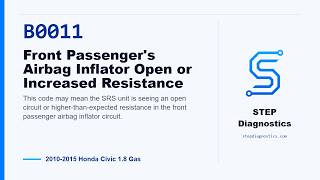 B0011: Front Passenger's Airbag Inflator Open or Increased Resistance - 2010-2015 Honda Civic 1.8...