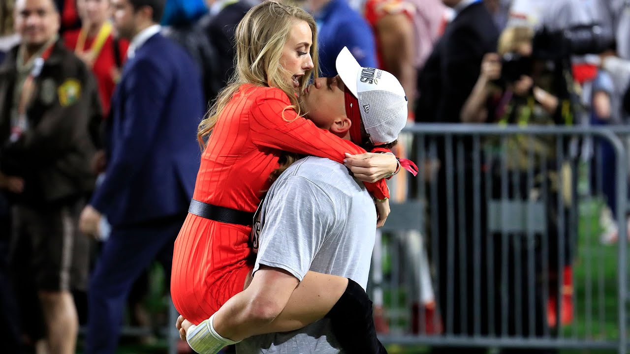 Patrick Mahomes kisses wife Brittany Matthews after Chiefs' Super ...