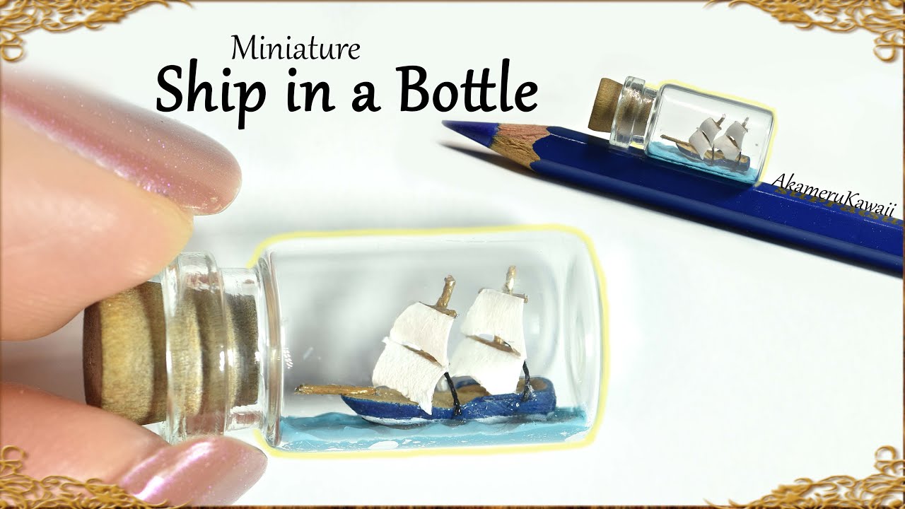 tiny, miniature ship in a bottle - polymer clay tutorial
