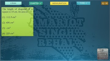 The length of diagonal of a square is 15 root 2 cm. Its area is