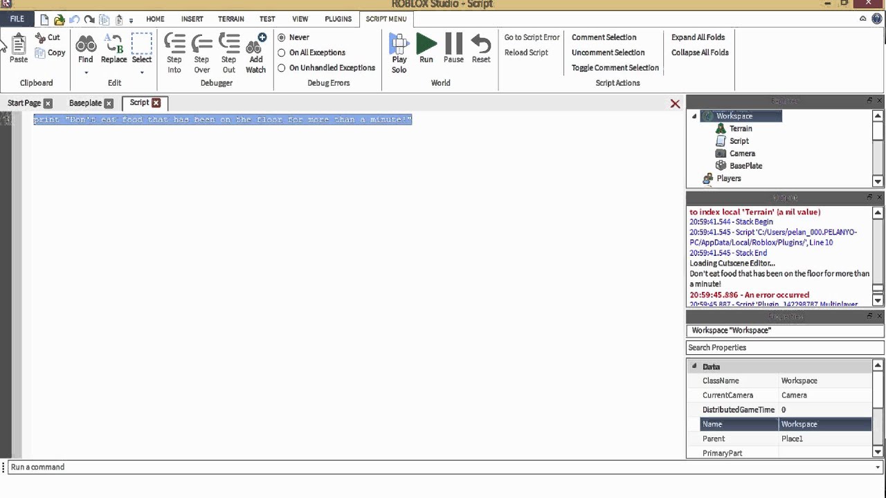 Roblox Scripting Tutorial : 1 (Print and Loop) - YouTube