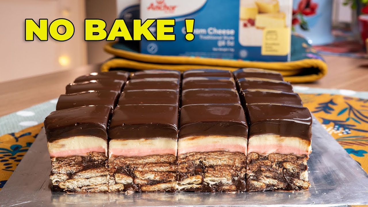 Kek Batik Cheese Neapolitan, tanpa bakar tanpa mixer.