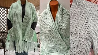 The most beautiful crochet pocket Shawl in mint