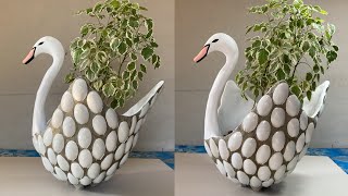 Making a Swan Pot Planters From Plastic Spoons With Towel - Cement craft ideas