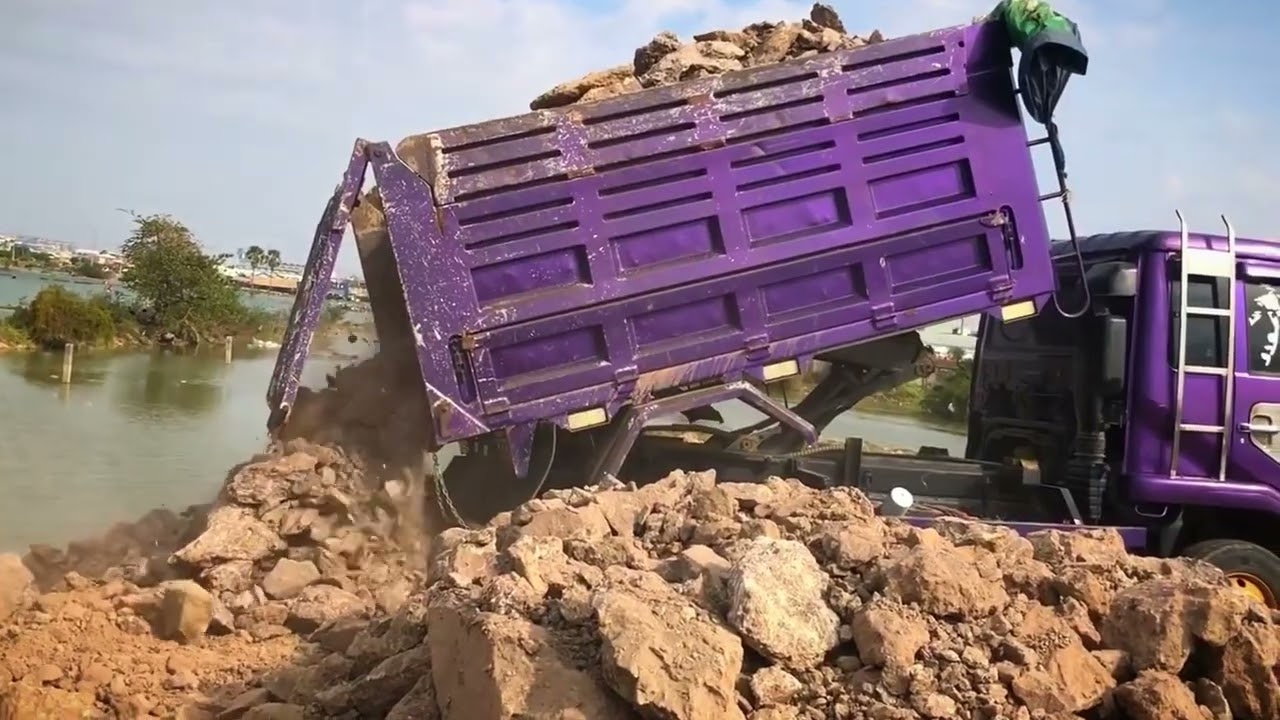 New day Two Cat D9T Bulldozers Rehabilitating & Building A Road On Old Mine - 4K Drone View