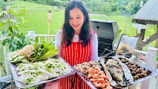 Khmer Cooking Grilled Bass In Banana Leaves Banh Hoi Noodle Welk Sea Snail with SOMALY Khmer cooking
