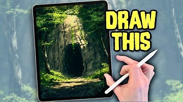 EASY PROCREATE Landscape Drawing Tutorial - Woodland Cave